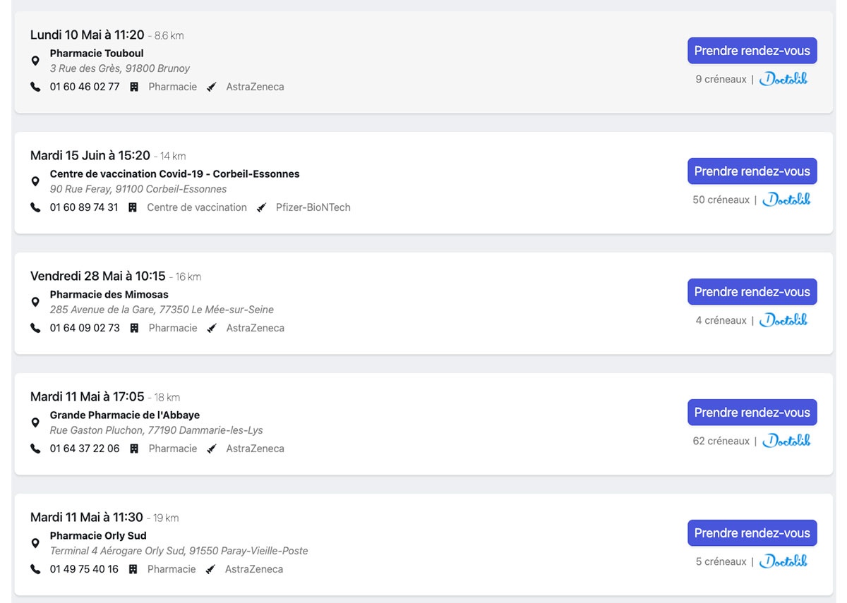 ViteMaDose zawiera wiele informacji o witrynach szczepień