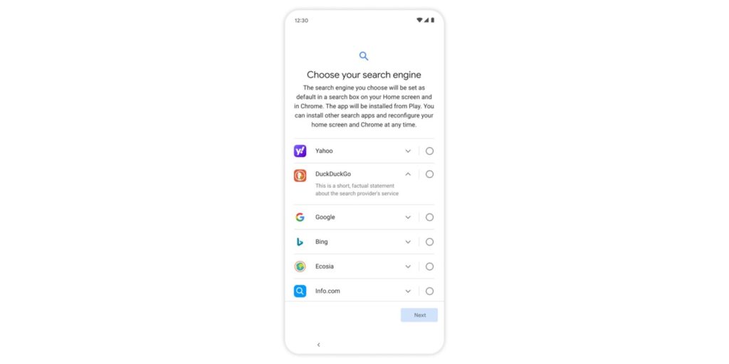 Nowe menu wyszukiwarek Android Europe